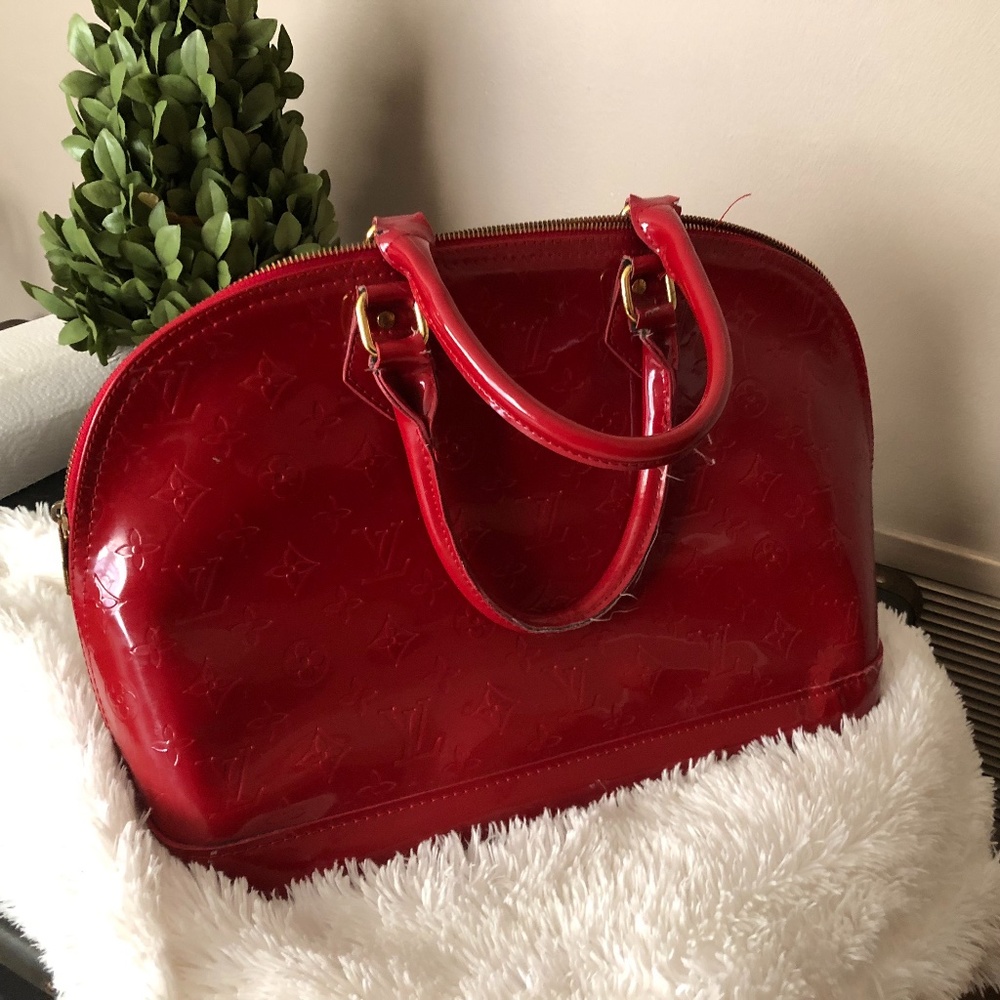 Louis Vuitton, Alma Red Patent Leather Handbag